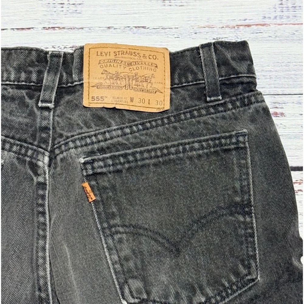 Levi's 555 Jeans 30x30 Relaxed Fit Straight Leg Black Denim Orange Tab USA Made